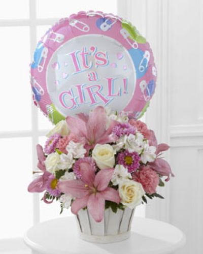 <div class="summary entry-summary">
<div class="woocommerce-product-details__short-description">

The FTD Girls Are Great!™ Bouquet is blooming with sweet love to congratulate the new family on their darling baby girl! White roses, white Peruvian lilies, pink carnations, pink matsumoto asters, pink Asiatic lilies and lush greens are beautifully arranged in a round whitewash basket. Presented with a Mylar balloon declaring, “It’s a Girl!” this incredible flower arrangement is the perfect welcome for their new addition.

</div>
</div>
<div class="woocommerce-tabs wc-tabs-wrapper">

&nbsp;

</div>