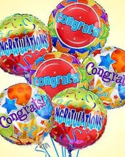 Such great heights! Offer them a congratulations with this festive Air-Arrangement of Congratulations Mylar balloons. A great way to congratulate someone special for any occasion - from a new job or promotion to a new baby or housewarming - choose from arrangements of one dozen or a half-dozen balloons. While designs will vary by regional availability, this is long-lasting gift that's unique, fun and festive.