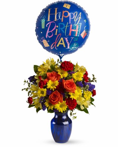 <hr />



<hr />

&nbsp;

<hr />

Make birthday spirits soar by sending this fabulously fun birthday bouquet and balloon. Bright primary colors make it perfect for both guys and gals.