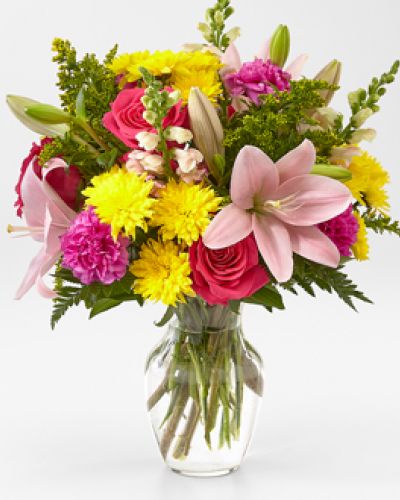 For your main squeeze and your closest friends, a vibrant assortment of pink and yellow blooms is the perfect bouquet to deliver to their door.