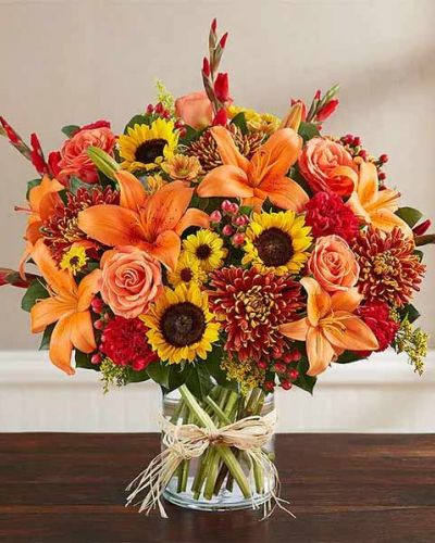 The passing of a loved one presents a moment for expressing your sincere sentiments. To help with this, our florists have crafted this elegant autumn arrangement. Filled with colorful blooms, it’s a thoughtful way to celebrate someone’s life, while providing peace to those who are grieving.